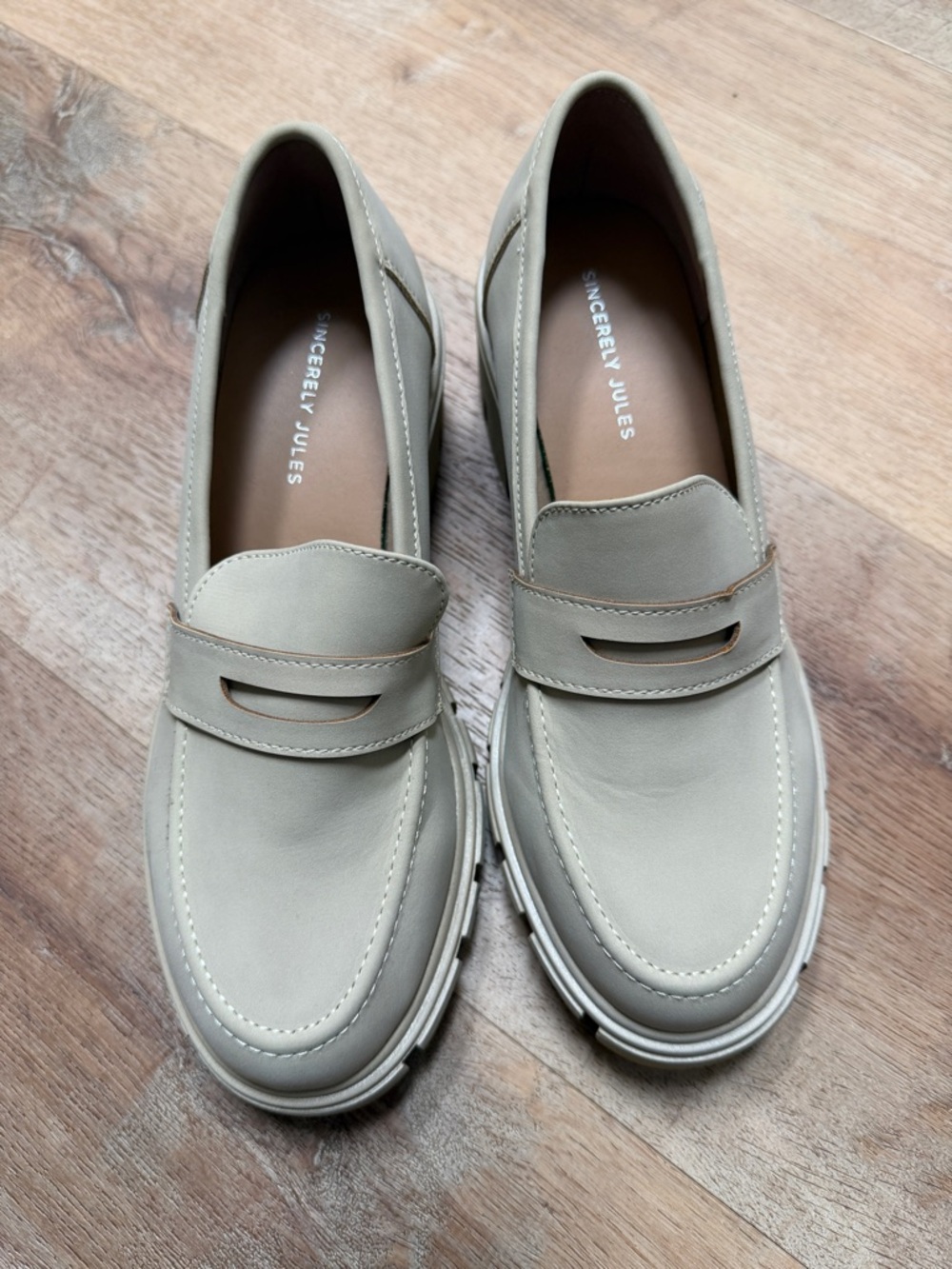 Sincerely Jules Neutral Cream Penny Loafers with Chunky Sole